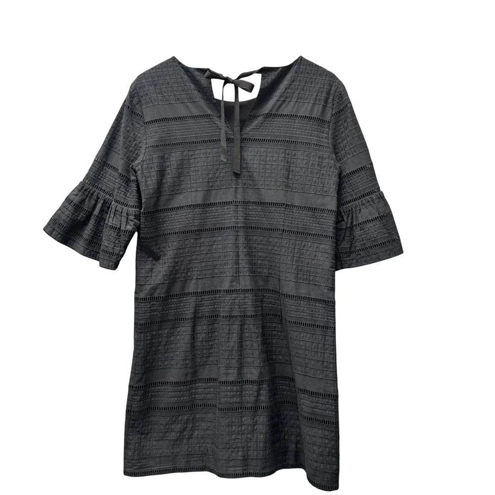 J.Crew Shift Dress Womens 4 Flutter Sleeve Black Eyelet Cocktail Coastal Date